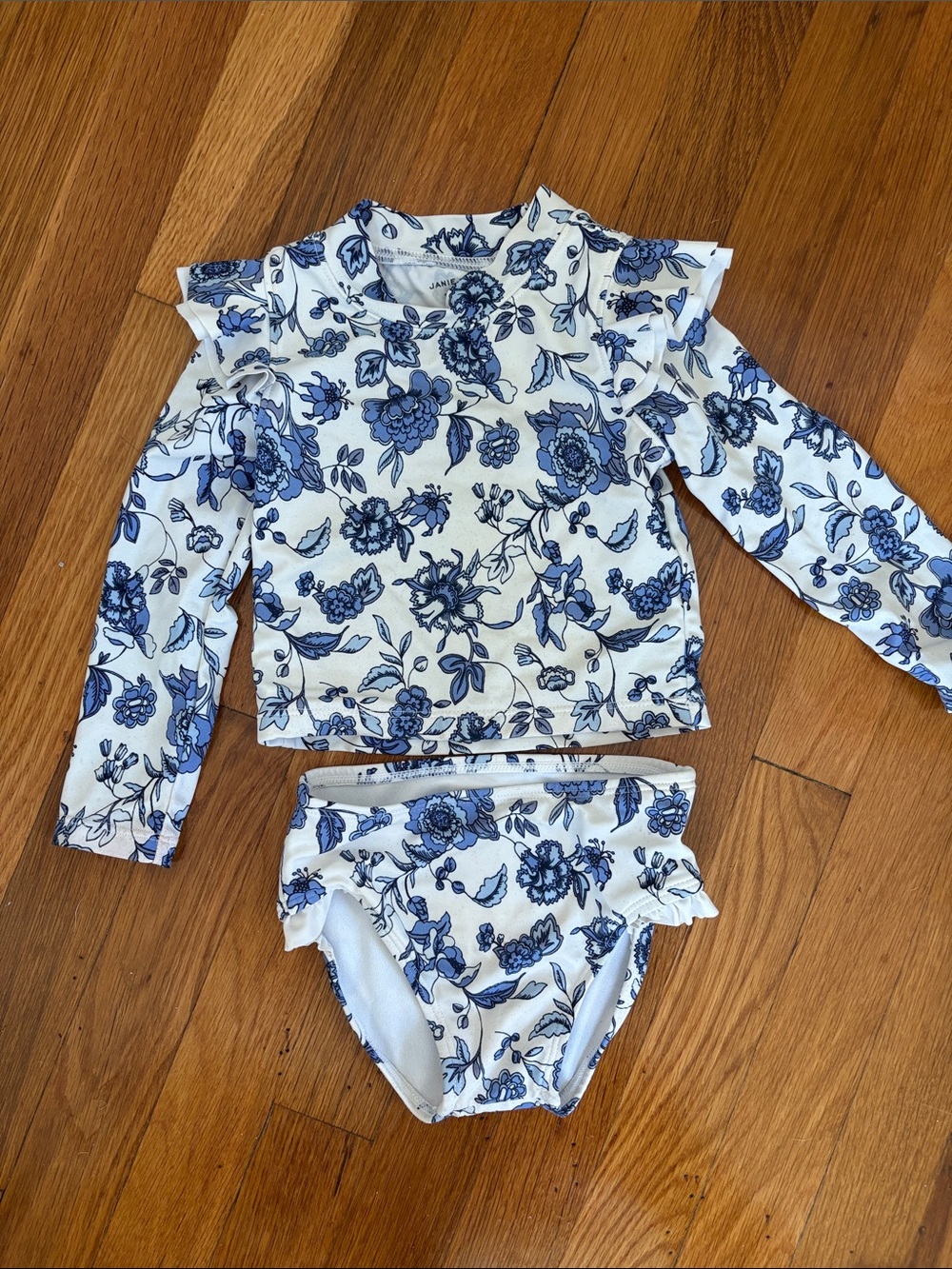 Janie and Jack White & Blue Floral Long-Sleeve Rashguard Set
